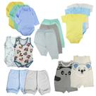 Kit Enxoval Bebê 15 Peças Body Mijão Macacão e Shorts Verão