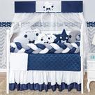 Kit enxoval de berço 12 peças nuvem estampada com 2 tranças e saia box Kit enxoval de berço 12 peças nuvem estampada com 2 tranças e saia box