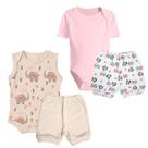 Kit Enxoval Infantil 4 Peças Body e Shorts Bebê 100% Algodão