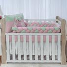 Kit enxoval para berço bebê modelo de trança elegância verde/rosê menina luxo