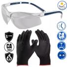 Kit Epi Luva Multiuso Oculos Trabalho Segurança Protecao Uv Antirrisco Resistente Ca Serviços Pesado