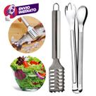 Kit Escamador Descamador Tira Escamas Peixe Com Pegador Para Salada 29cm Em Aço Inox