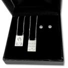 Kit Escapulário com Par de Brinco Pedra Zircônia Prata Legítima Maciça Original Corrente Veneziana