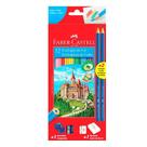 Kit Escolar 16 Peças Lápis de Cor Sextavado 12 Cores Material Escolar Faber-Castell
