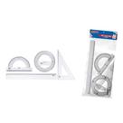 Kit Escolar 2 Grau Waleu 4 peças Cristal Régua Transferidor