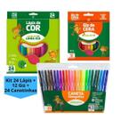 KIT Escolar 24 Lapis de Cor e 24 Canetinhas hidrocor com giz de cera