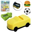 Kit escolar apontador + borracha figuras animadas 4 pecas inter paper