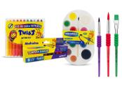 Kit Escolar Artístico Guache, Aquarela, Giz e Pincéis