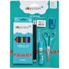 Kit Escolar C/7 Peças Volta as Aulas Tesoura Cola Lápis de Cor Borracha Apontador Colorir -