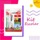 Kit Escolar C/9 Peças Lápis Borracha Apontador Compasso
