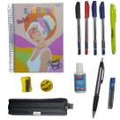 Kit Escolar Caderno 10 Materias + Lapiseira Estojo Universitário c 12 Acessórios