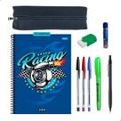 Kit Escolar Caderno 15 Materias Estojo Lapiseira Canetas + Itens
