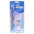 Kit Escolar Colors Azul Caneta + Lápis + Apontador + Borrracha Cis