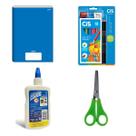 Kit Escolar Com Caderno,Tesoura,Cola e Material Para Escrita