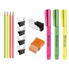 Kit escolar com lápis + apontador + borracha + marca texto Faber-Castell, escolha a cor