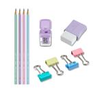 Kit escolar com lápis + apontador + borracha + marca texto Faber-Castell, escolha a cor