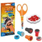 Kit escolar com tesoura lápis borracha e carimbo naruto tris