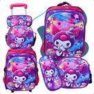 Kit Escolar Completo Kuromi: Mochila de Rodinhas + Lancheira + Estojo Kit Escolar Completo Kuromi: Mochila de Rodinhas + Lancheira + Estojo