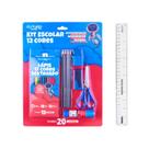 Kit Escolar Completo Lápis De Cor 12 Cores Régua Tesoura Cola Borracha Apontador Ensino Fundamental e Medio