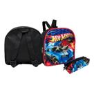 Kit Escolar Estojo Espaçoso Hotwheels Lancheira com Alças