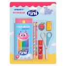 Kit Escolar Fini 12 Lápis de Cor + Lápis Grafite Estampado + Apontador + Borracha + Cola + Tesoura - Leo&Leo