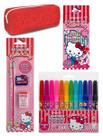 Kit Escolar Hello Kitty Estojo-Vermelho Silicone Lápis Hb Hidrocor