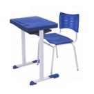Kit Escolar Individual AZUL (Mesa e Cadeira) ADULTO TAMPO PLÁSTICO - COR AZUL - MRPLAST- 54000