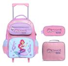 Kit Escolar Infantil Mochila de Rodinha Lancheira e Estojo Princesa do Mar YS42180