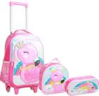 Kit Escolar Infantil Mochila Rodinha Lancheira e Estojo Flamingo Yepp 5329 - Volta às Aulas