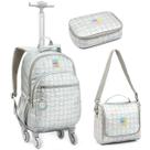 Kit Escolar Infantil Mochila Rodinhas Happy Lancheira Estojo