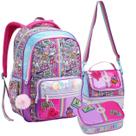 Kit Escolar Juvenil com Mochila de Costas Lancheira Térmica Estojo Box Grande para Lápis Caneta Borracha Caderno Material Reforçado Feminino