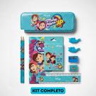 Kit Escolar Maria Clara e JP com Estojo Acessórios Completo Volta Aulas Infantil Crianças Lápis Borracha Apontador Regua Caderno Folhas Papel