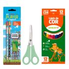 Kit Escolar Meninos Gamer Lapis De Cor 12 Cores + 2 Lapis Grafite + Borracha + Tesoura - Leo e Leo