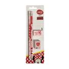 Kit Escolar Minnie 2 Lápis Escrever + Apontador + Borracha