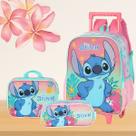 Kit Escolar Mochila com Rodas + Lancheira Térmica + Estojo Stitch -