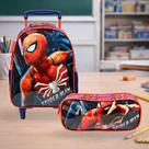 Kit Escolar Mochila Com Rodinhas Homem Aranha Com Estojo Duplo Original