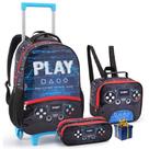 Kit Escolar Mochila de Rodinha com Lancheira e Estojo Gamer Menino