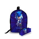 Kit Escolar Mochila E Estojo Infantil Sonic Acabamento Alta Qualidade Ajustável com Bolsos de Tela Laterais