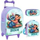 Kit escolar Mochila Infantil Rodinha Feminina Lilo e Stitch Escolar + Lancheira Termica + Estojo Mochila:Kit completo Ro