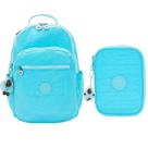Kit Escolar Mochila Kipling Seoul + Estojo 100 pens Galaxy Turq