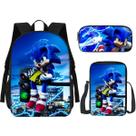 Kit Escolar Mochila, Lancheira E Estojo Game Ouriço Azul 4 Volta as Aulas
