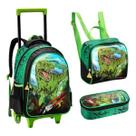 Kit Escolar Mochila Lancheira e Estojo para Meninos Dinossauro Alça de Costas Reforçada - TRex - Denlex