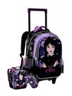 Kit Escolar Mochila Rodas + Lancheira + Estojo Wandinha Roxo