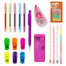 Kit Escolar Neon Com 19 Itens Lapis Caneta Marca Texto Apontador Lapis Grafite Corretivo - Leo e Leo
