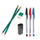 Kit Escolar Oem com Lápis Hb Borracha Apontador e Canetas Esferográficas 7 Itens