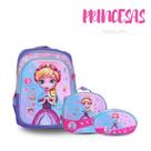 Kit Escolar Princesas Sem Rodinhas Mochila, Estojo e Lancheira Feminina