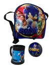 Kit Escolar Sonic 3 Peças Lancheira Caneca E Bola