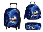 Kit Escolar Sonic Menino Infantil Masculina Bolsa Grande Reforçada + Lancheira Térmica +Estojo