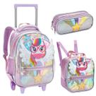Kit Escolar Unicornio, Mochila com Rodinhas, Estojo e Lancheira Termica, Meninas