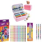 Kit Escolar Volta às Aulas Divertidamente 2 Tris com Estojo Grande + Lápis de Cor + Lápis Grafite
